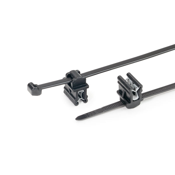 Hellermann Tyton 156-00871 Outside Serrated Cable Tie with Edge Clip, 6.0" Long, EC10, 1 - 3 mm Panel, 50lb, PA66HS, Black, 500/pkg