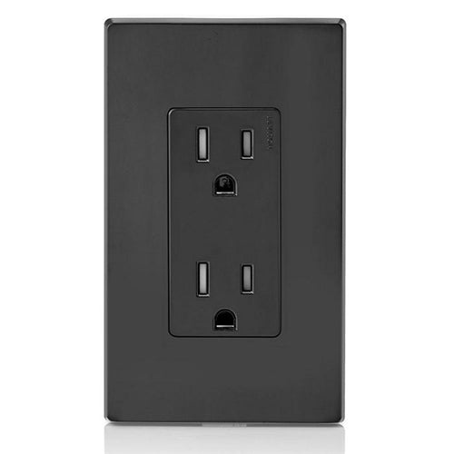 Leviton T5325-E 15 Amp Decora Tamper-Resistant Duplex Outlet/Receptacle, Grounding, Black, Wall Plate Not Included