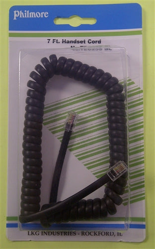 Philmore TEC25SBL Retractile Handset Extension Cord, 4 Conductor Coiled, Plug to Plug (4P4C), Black, 7' Extended