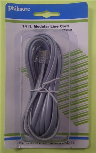 Philmore TEC26M RJ11 Modular Telephone Cable 4 Conductor Plug to Plug, 14' Cord, Silver, 6P/4C