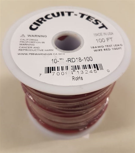 Circuit-Test TLRED-100 Test Lead Wire 18AWG 5kV Red, EPDM Rubber Insulation, 100' Roll