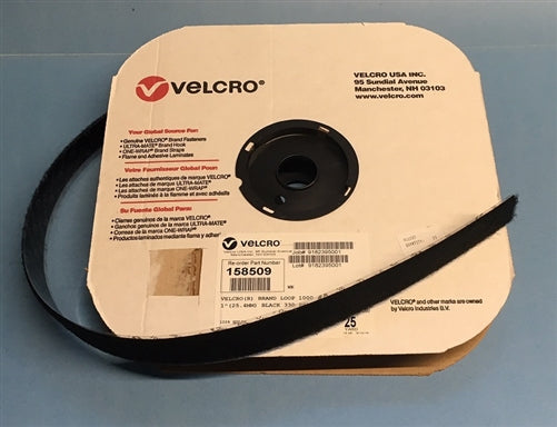 Velcro VL1CUT 1" Loop Black Self Adhesive, Sold by the Meter (23M = Full Roll)