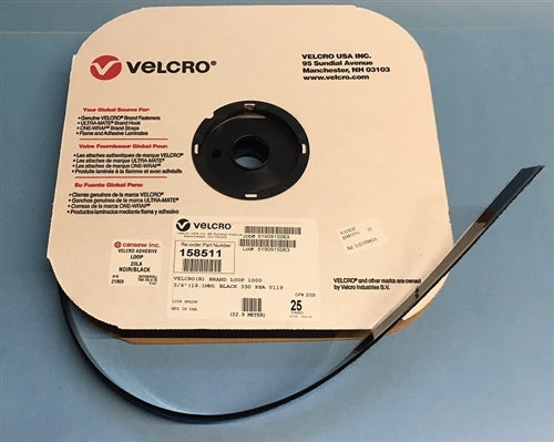 Velcro VL3/4CUT 3/4" Loop Black Self Adhesive, Sold by the Meter (23M = Full Roll)