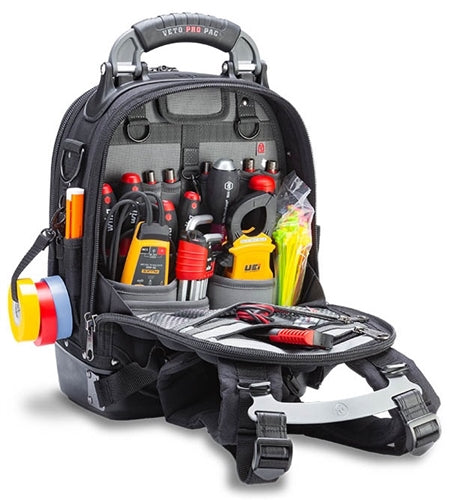 VETO PRO PAC TECH PAC MC BLACKOUT COMPACT BACKPACK TOOL BAG, TOOL AND METER PANEL INCLUDED (H:17" W:12" D:9") VPP10093
