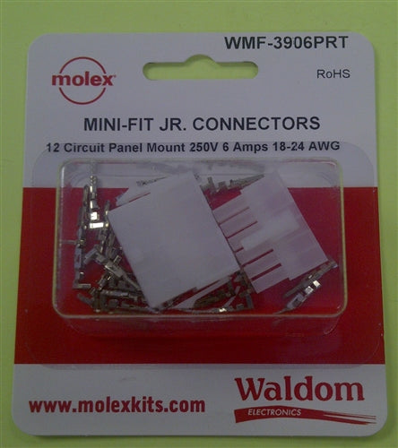 Molex WMF-3906PRT Mini-Fit Jr. 12 Pole/Circuit Locking Connector Kit, Pins 18-24AWG