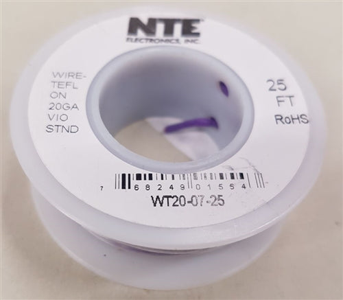 NTE 20AWG Violet Teflon Hookup Wire (25 Feet) WT20-07-25 200C/600V Silver Plated Copper/SPC