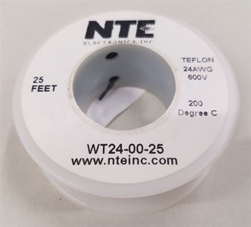 NTE 24AWG Black Teflon Hookup Wire (25 Feet) WT24-00-25 200C/600V Silver Plated Copper/SPC