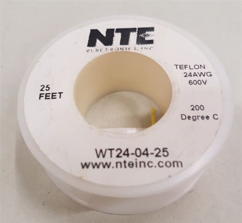 NTE 24AWG Yellow Teflon Hookup Wire (25 Feet) WT24-04-25 200C/600V Silver Plated Copper/SPC