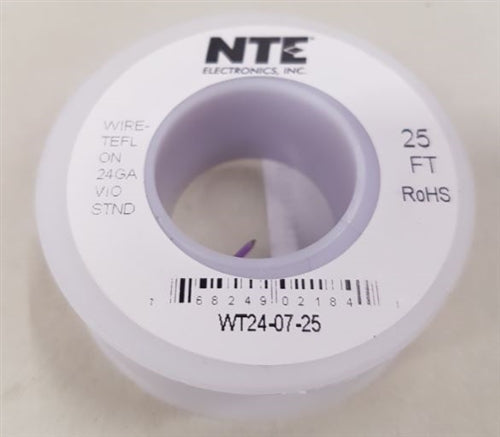 NTE 24AWG Violet Teflon Hookup Wire (25 Feet) WT24-07-25 200C/600V Silver Plated Copper/SPC