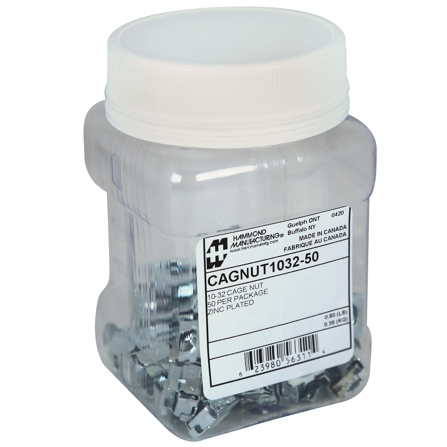 Hammond CAGNUT1032-50 Square Hole Cage Nuts, 50/Pack