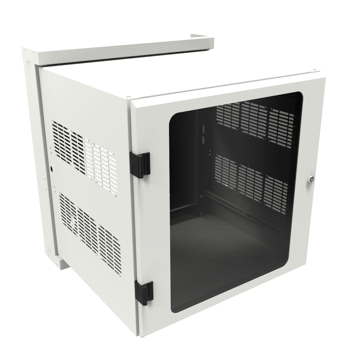 Hammond HWM2412U20WDWH 12U Swing-Out Wall-Mount Rack Cabinet with Window Door, 350 lb Capacity, White, 27.81" H x 24.68" W x 25.17" D.