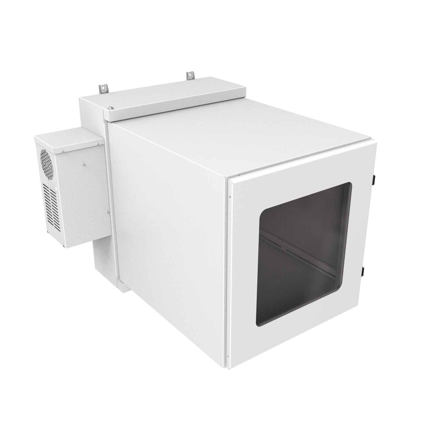 Hammond NWC12U2436WALG 12U Environmental Wall-Mount Cabinet, Type 12/IP56, Window Door, Air Conditioner Included, 31.77" H x 24.50" W x 36.22" D, Light Gray.