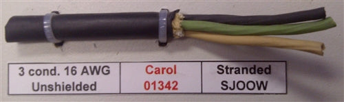 General Cable 16AWG 3 Conductor SJ00W 90C DEG-300V 01342 Carol Brand Premium Grade EPDM Cabtire (76M = Full Roll)