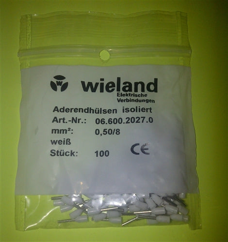 Wieland Ferrule 22/20AWG 0.5mm White (100 Pk) 06.600.2027.0