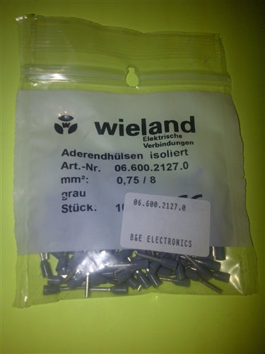 Wieland Ferrule 18AWG 0.75mm Gray (100 Pk) 06.600.2127.0