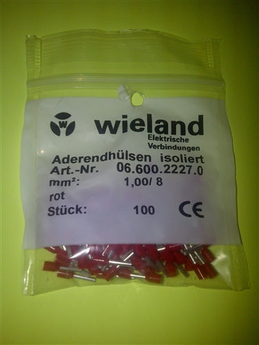 Wieland Ferrule 18AWG 1.0mm Red (100 Pk) 06.600.2227.0