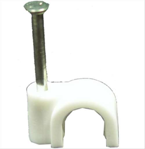 PICO 7606-C White Cable Clamp Clip (8mm) with Nail, 100/Pack