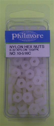 Philmore 10-516C 6-32 1/4" Nylon Hex Nut 100/Pack