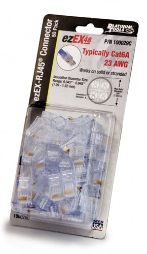 Platinum 100029C EZEX48-EZEX-RJ45 Cat6a Connector, for Solid or Stranded 23-22AWG, 50/Pack
