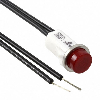 VCC 1050C1 Red Neon 125V Panel Mount Indicator Lamp, Hi-Hat, .500" Hole Diameter, Wire Leads, 105VAC to 125VAC