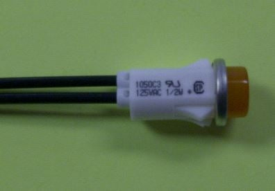 VCC 1050C3 Amber Neon 125V Panel Mount Indicator Lamp, Hi-Hat, .500" Hole Diameter, Wire Leads, 105VAC to 125VAC