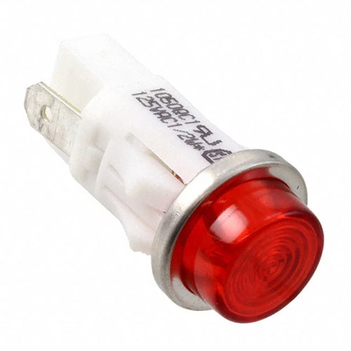 VCC 1050QC1 Red Neon 125V Panel Mount Indicator Lamp, Hi-Hat, .500" Hole Diameter, Tab Terminals, 105VAC to 125VAC