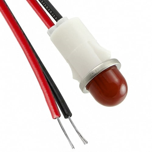 VCC 1051A1 Red Neon 250V Panel Mount Indicator Lamp, Hi-Dome, .500" Hole Diameter, Wire Leads, 208VAC to 250VAC