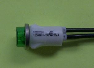 VCC 1052C5 Green Neon 125V Panel Mount Indicator Lamp, Hi-Hat, .500" Hold Diameter, Wire Leads, 105VAC to 125VAC