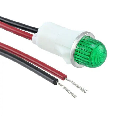 VCC 1053A5 Green Neon 250V Panel Mount Indicator Lamp, Hi-Dome, .500" Hole Diameter, Wire Leads, 208VAC to 250VAC