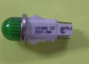 VCC 1053QA5 Green Neon 250V Panel Mount Indicator Lamp, Hi-Dome, .500" Hole Diameter, Tab Terminals, 208VAC to 250VAC