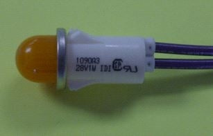 VCC 1090A3-28V Amber Incandescent 28V Panel Mount Indicator Lamp, Hi-Dome, .500" Hole Diameter, Wire Leads