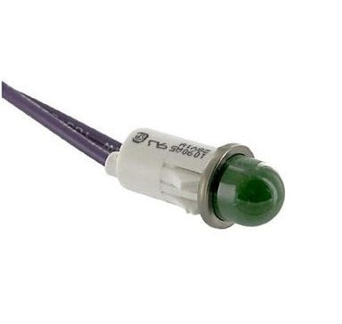 VCC 1090A5-28V Green Incandescent 28V Panel Mount Indicator Lamp, Hi-Dome, .500" Hole Diameter, Wire Leads