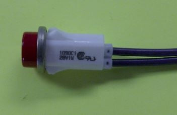 VCC 1090C1-28V Red Incandescent 28V Panel Mount Indicator Light, Hi-Hat, .500" Hole Diameter, Wire Leads