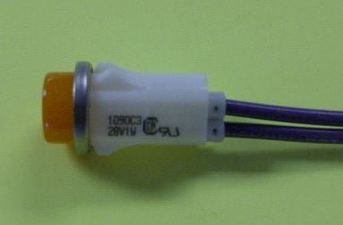 VCC 1090C3-28V Amber Incandescent 28V Panel Mount Indicator Lamp, Hi-Hat, .500" Hole Diameter, Wire Leads