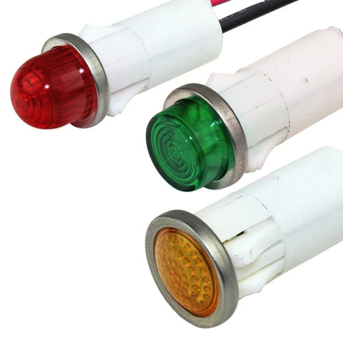 VCC 1090C4-12V White Incandescent 12V Panel Mount Indicator Lamp, Hi-Hat, .500" Hole Diameter, Wire Leads