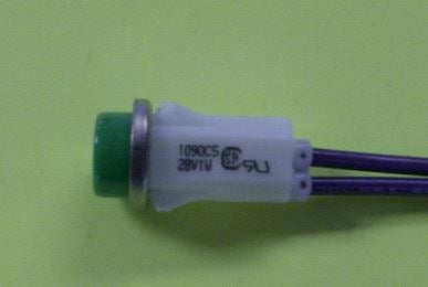 VCC 1090C5-28V Green Incandescent 28V Panel Mount Indicator Lamp, Hi-Hat, .500" Hole Diameter, Wire Leads