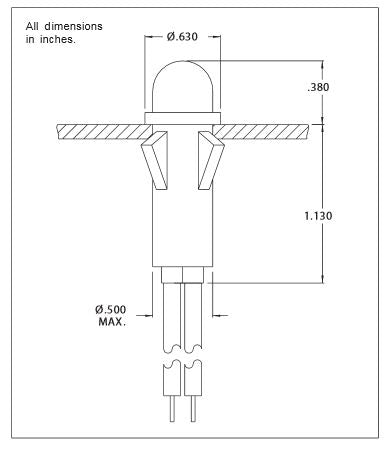 VCC 1091M5-12V Green LED 12V Panel Mount Indicator Lamp, Small Dome, .500" Hole Diameter, Wire Leads