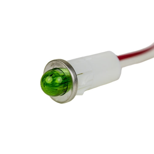 VCC 1091M5-24V Green LED 24V Panel Mount Indicator Lamp, Small Dome, .500" Hole Diameter, Wire Leads