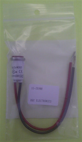 Philmore 11-2590 24-28V Red LED Indicator Lamp for .50" Hole, Red Cylinder Diamond Lens, with 6" Stripped Leads