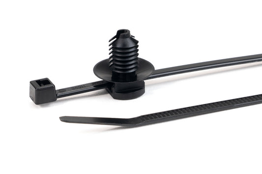 Hellermann Tyton 150-31090 2-Piece Cable Tie with Fir Tree Mount, 6.0"L, 0.26 - 0.28",  Mounting Hole, PA66HS, Black, 500/pkg