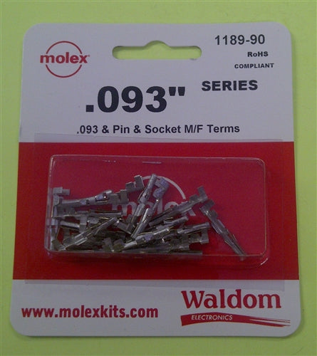 Molex .093" 14-20AWG Pins/Sockets PKG (10 Male Pins, 10 Female Sockets) 1189-90
