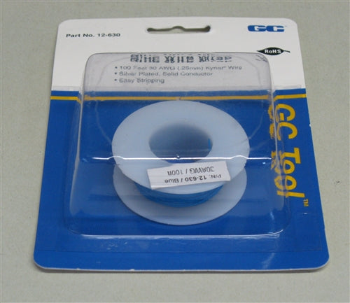 GC 12-630 Blue Wirewrap Wire 30AWG 100' Spool, Kynar Insulation / Silver Plated Solid Conductor