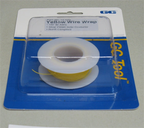 GC 12-632 Yellow Wirewrap Wire 30AWG 100' Spool, Kynar Insulation / Silver Plated Solid Conductor