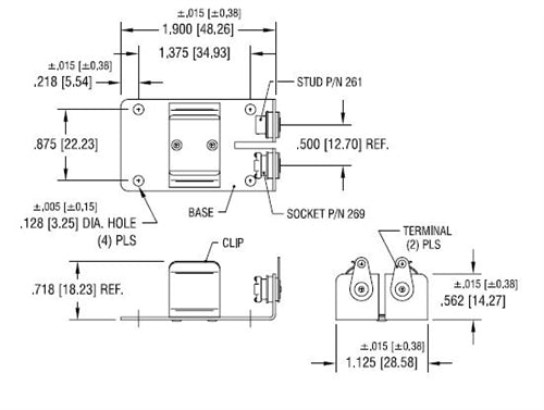 Keystone 1290 9V Open Battery Holder & Clip, Solder Lug