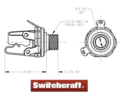 Switchcraft 12B 3 Pole Stereo 1/4" Jack with Nut & Washer, Double Open Circuit