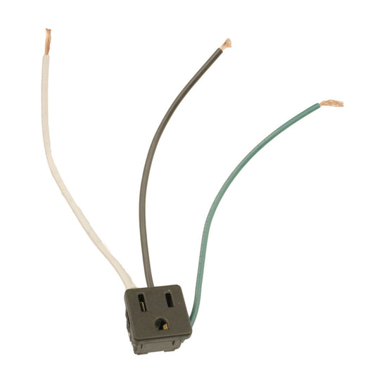 Leviton 1374-1 3-WIRE Snap-In AC Receptacle, 15A-125V, NEMA 5-15R, 2P, 3W, 14AWG 6" Long Wired - Black