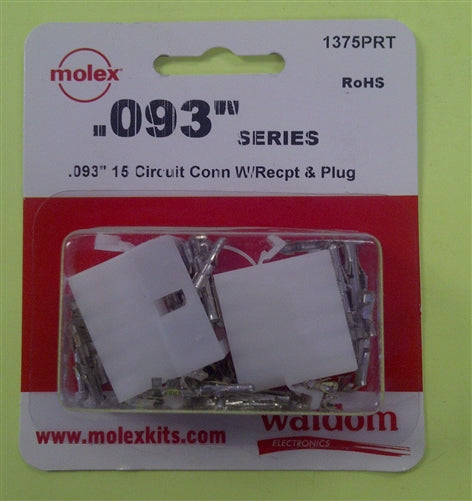 Molex 1375PRT .093" Connector Kit 15 Pole/Circuit, 1 Set, Pins 18-22AWG