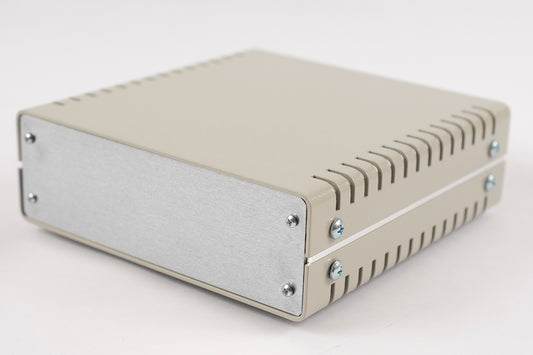 Hammond 1402DV 1402 Series Metal Instrument Enclosure, Vented Top and Bottom, 2.40" x 7.10" x 7.30", Beige Aluminum with Natural Aluminum Front/Rear Panels.