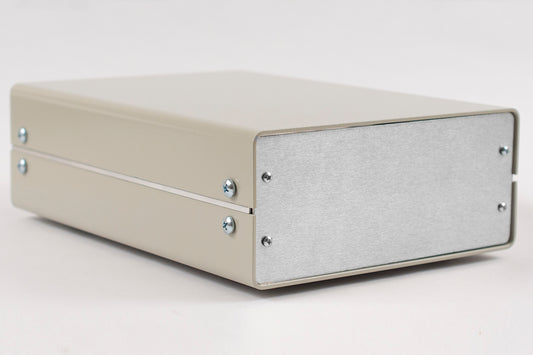 Hammond 1402F 1402 Series Metal Instrument Enclosure, Solid Top and Bottom, 3.10" x 7.10" x 10.30", Beige Aluminum with Natural Aluminum Front/Rear Panels.