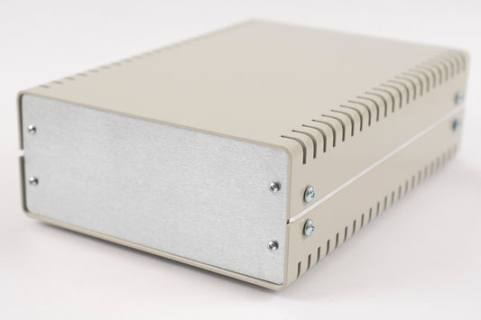 Hammond 1402FV 1402 Series Metal Instrument Enclosure, Vented Top and Bottom, 3.10" x 7.10" x 10.30", Beige Aluminum with Natural Aluminum Front/Rear Panels.